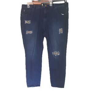 Belle by Kim Gravel - TripleLuxe Denim Jeans w/ Animal Patches - Dark Indigo